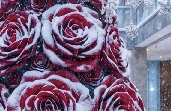 【冬季限定】Snow meets Giant Flower ── 巨大花と雪のアートが紡ぐ、ラグジュアリークリスマスツリー空間演出
