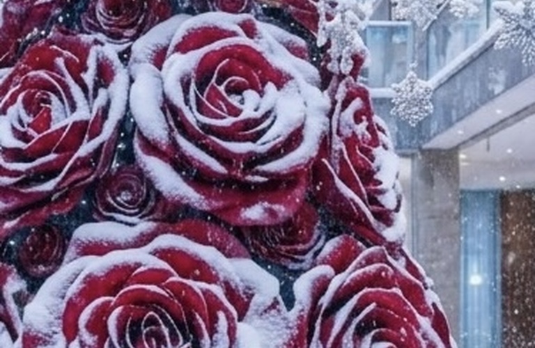 【冬季限定】Snow meets Giant Flower ── 巨大花と雪のアートが紡ぐ、ラグジュアリークリスマスツリー空間演出